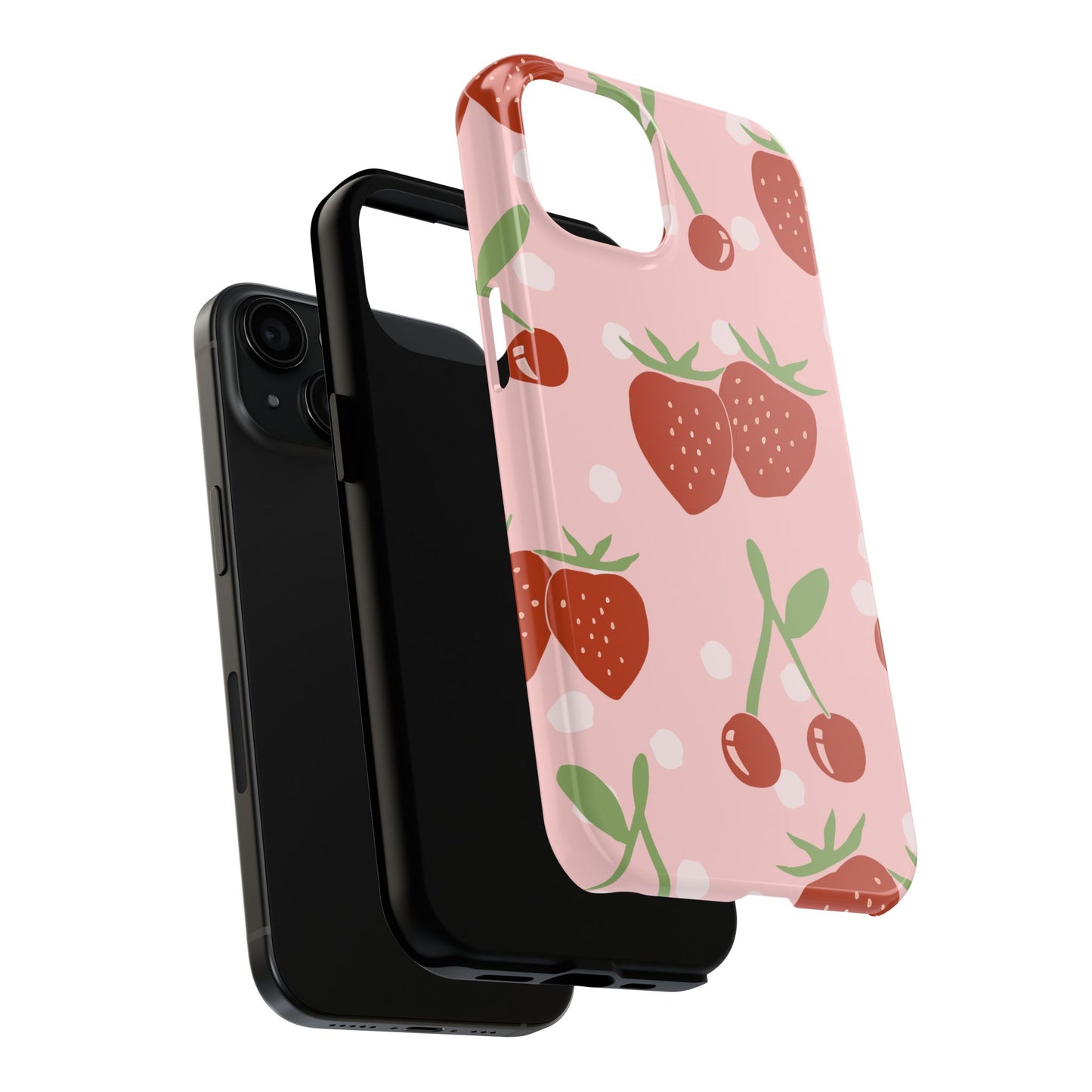 Cute Pink and Red Cherry and Strawberry Tough Phone Case | Food
