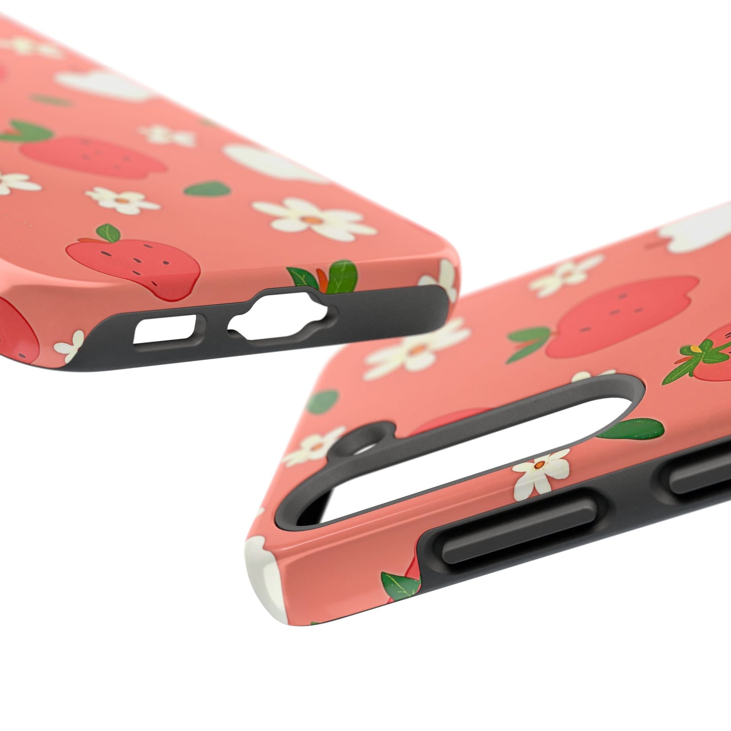 Strawberry Apple Flower Pattern Pink Tough Phone Case | Aesthetic