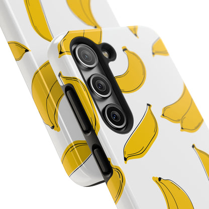 Bold Yellow Banana Pattern Minimal Line Art Tough Phone Case | Food