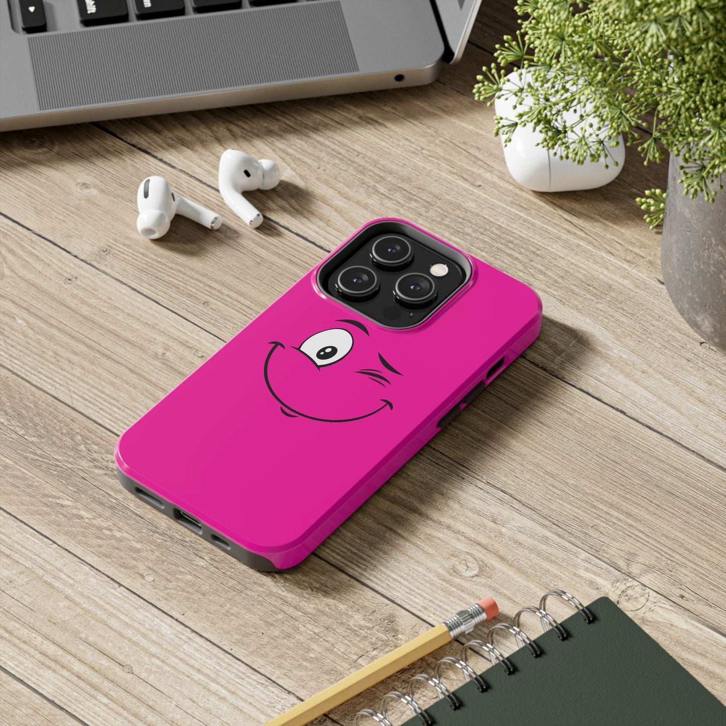 Winking Face Pink Background Cheeky Cartoon Style Tough Phone Case | Funny