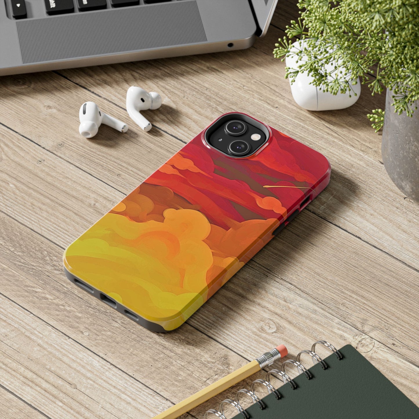 Funda resistente para teléfono con diseño de nubes rojas y naranjas | Estética