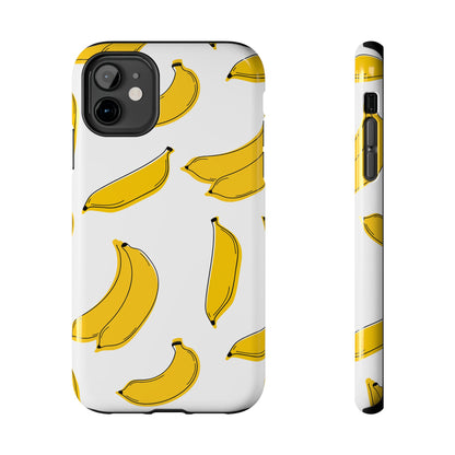 Bold Yellow Banana Pattern Minimal Line Art Tough Phone Case | Food