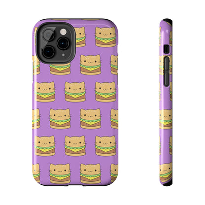 Kawaii Cat Burger Pattern Purple Background Cute Tough Phone Case | Food