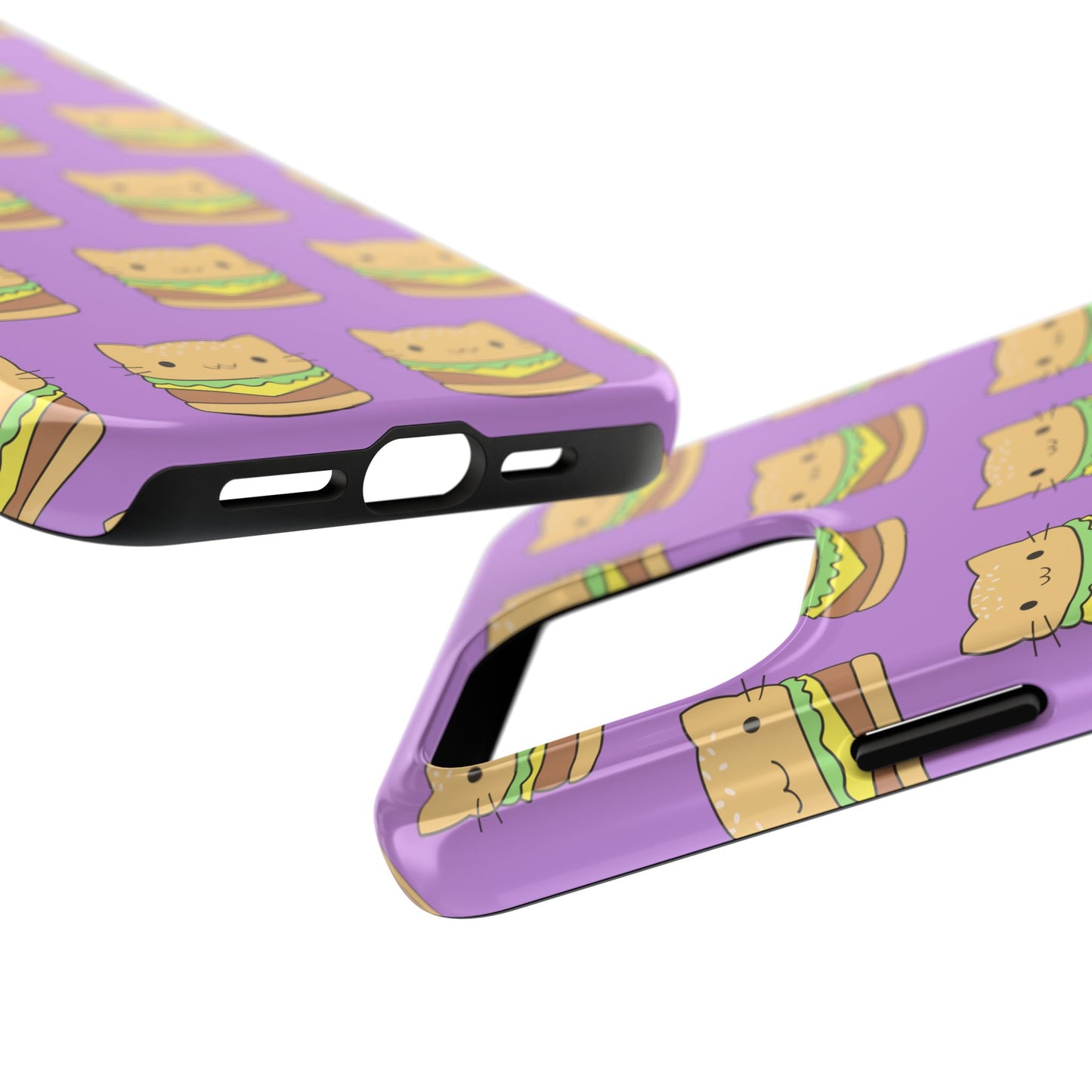 Kawaii Cat Burger Pattern Purple Background Cute Tough Phone Case | Food