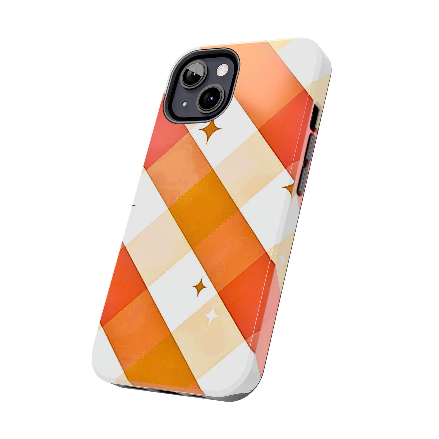 Pastel Orange & Pink Checkered Stars Tough Phone Case | Aesthetic