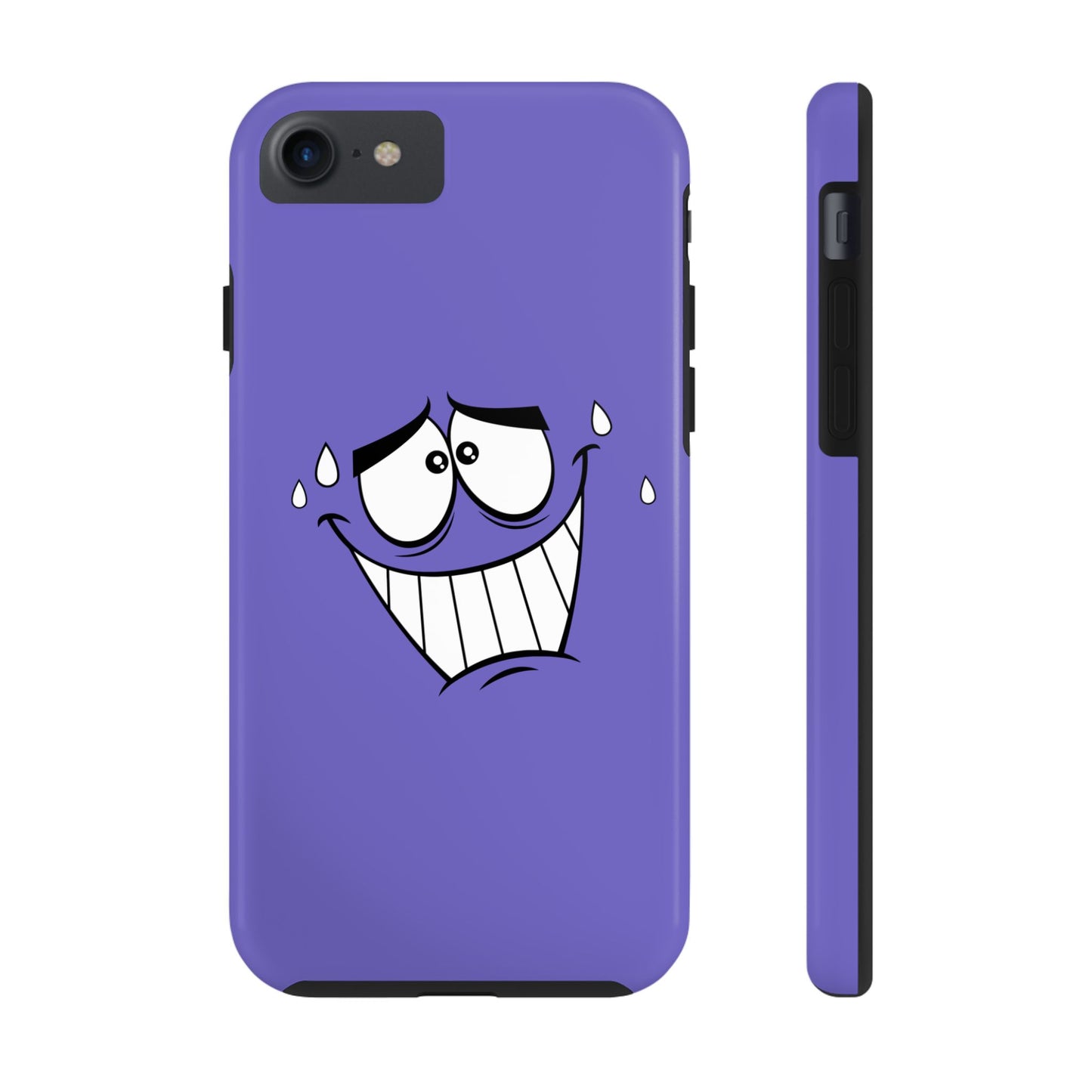Awkward Nervous Cartoon Face Purple Background Tough Phone Case | Funny