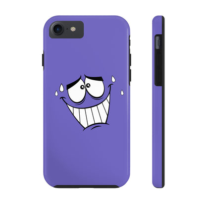 Awkward Nervous Cartoon Face Purple Background Tough Phone Case | Funny
