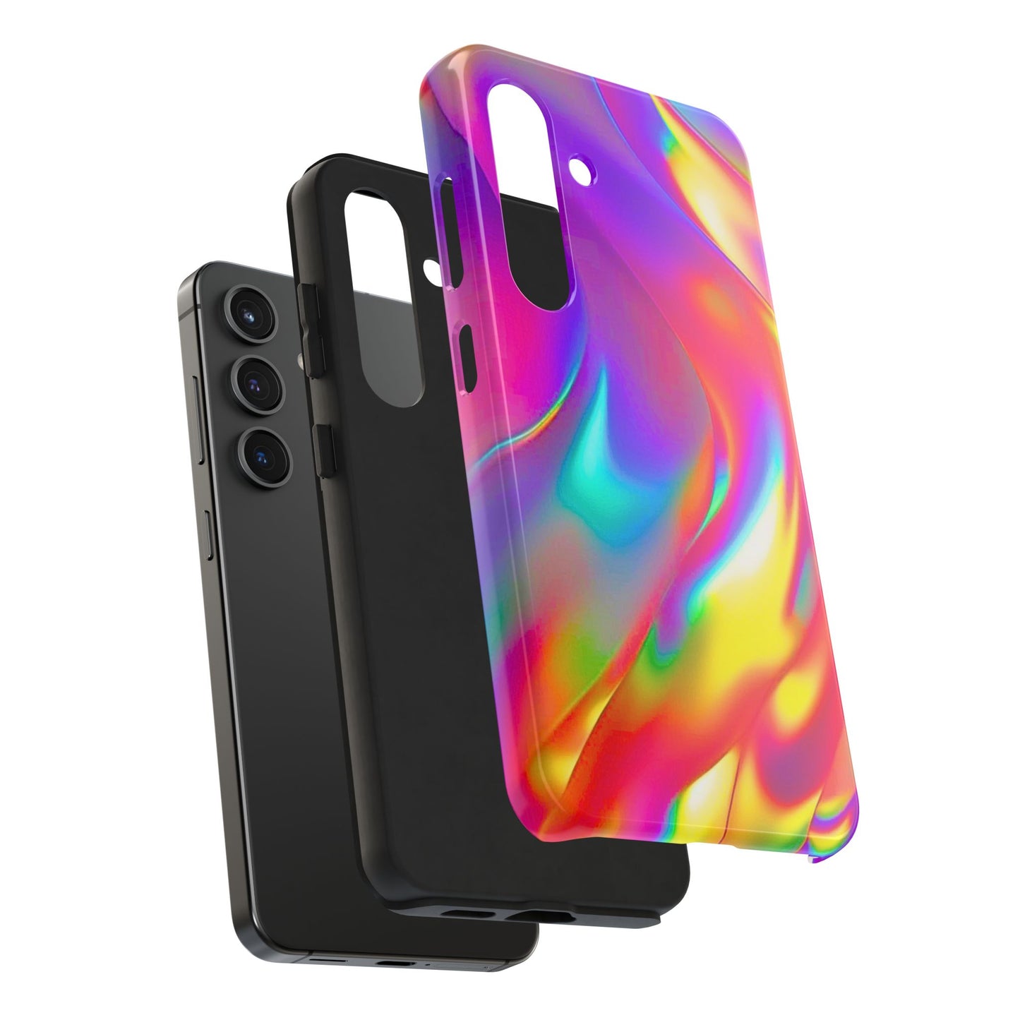 Funda resistente para teléfono con brillo metálico holográfico y estilo abstracto | Estética