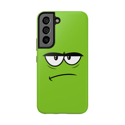 Grumpy Mood Face Green Background Funny Expression Tough Phone Case | Funny