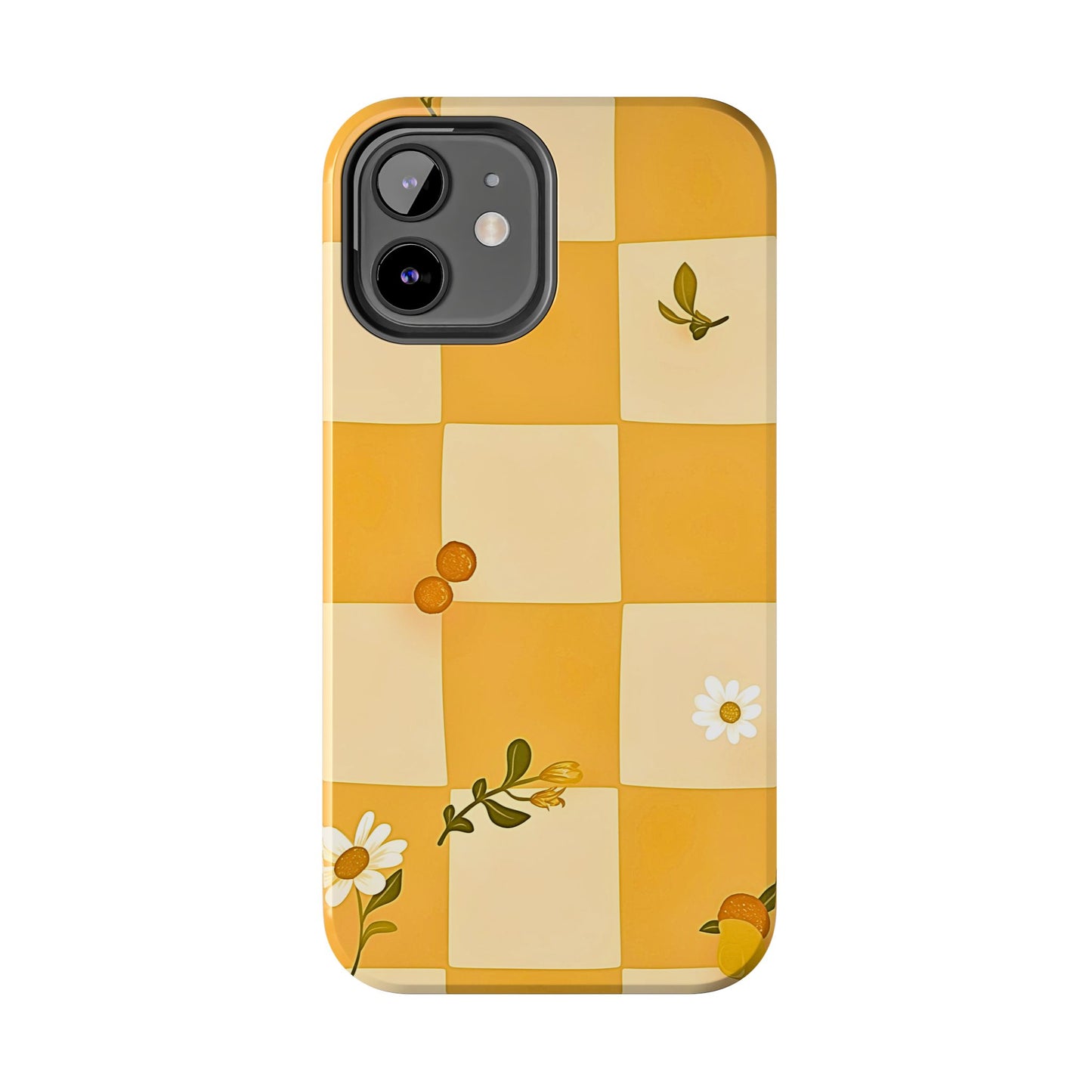 Yellow Checkered Preppy Daisies Tough Phone Case | Aesthetic