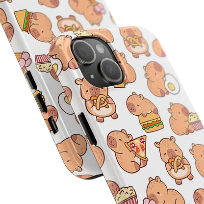 Cute Capybara Eating Pizza Ice Cream & Snacks Cartoon Food Tough Phone Case | Animals