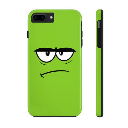 Grumpy Mood Face Green Background Funny Expression Tough Phone Case | Funny