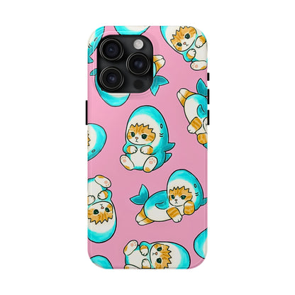 Pink Cute Shark Cats Pattern Tough Phone Case | Animals