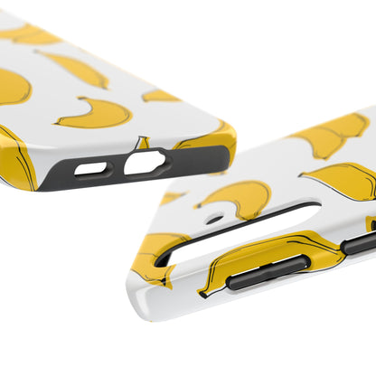 Bold Yellow Banana Pattern Minimal Line Art Tough Phone Case | Food