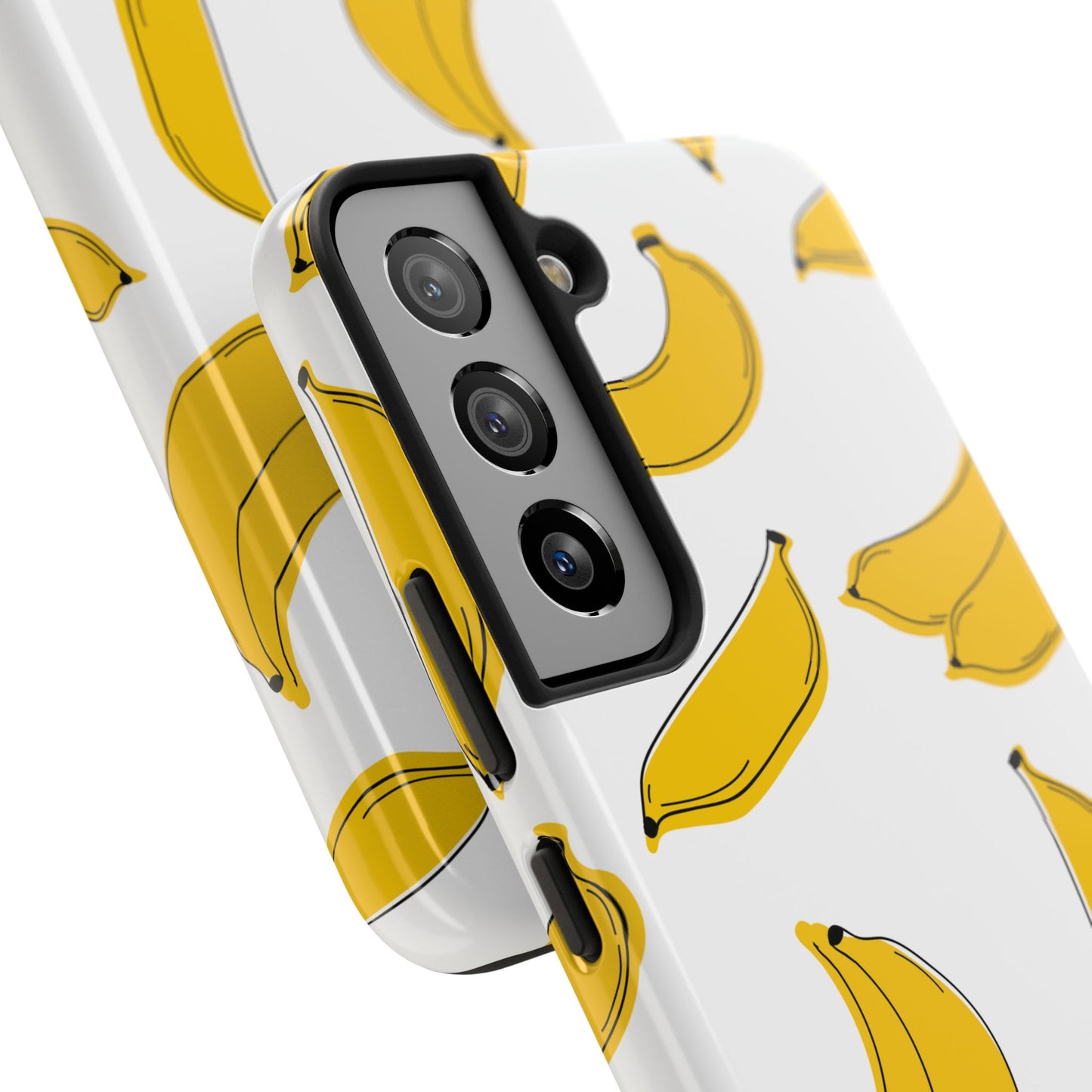 Bold Yellow Banana Pattern Minimal Line Art Tough Phone Case | Food