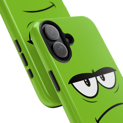 Grumpy Mood Face Green Background Funny Expression Tough Phone Case | Funny