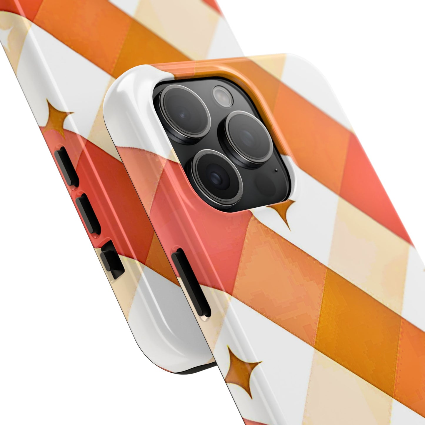 Pastel Orange & Pink Checkered Stars Tough Phone Case | Aesthetic