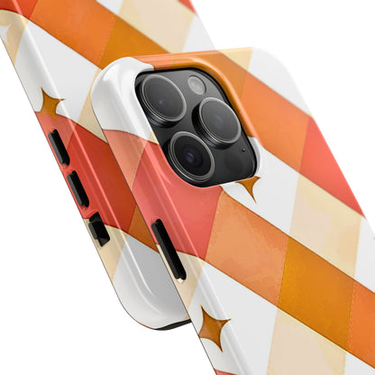 Pastel Orange & Pink Checkered Stars Tough Phone Case | Aesthetic