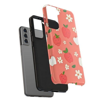 Strawberry Apple Flower Pattern Pink Tough Phone Case | Aesthetic