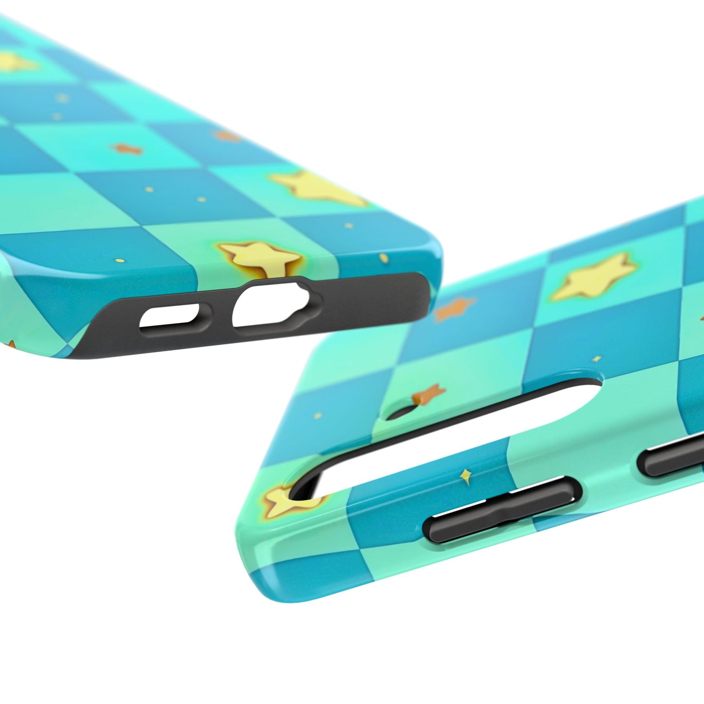 Vibrant Preppy Checkered Blue & Yellow Stars Tough Phone Case | Aesthetic