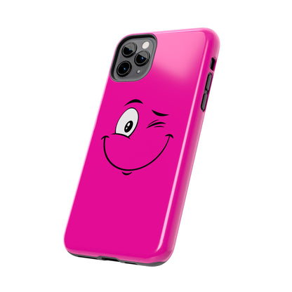 Winking Face Pink Background Cheeky Cartoon Style Tough Phone Case | Funny