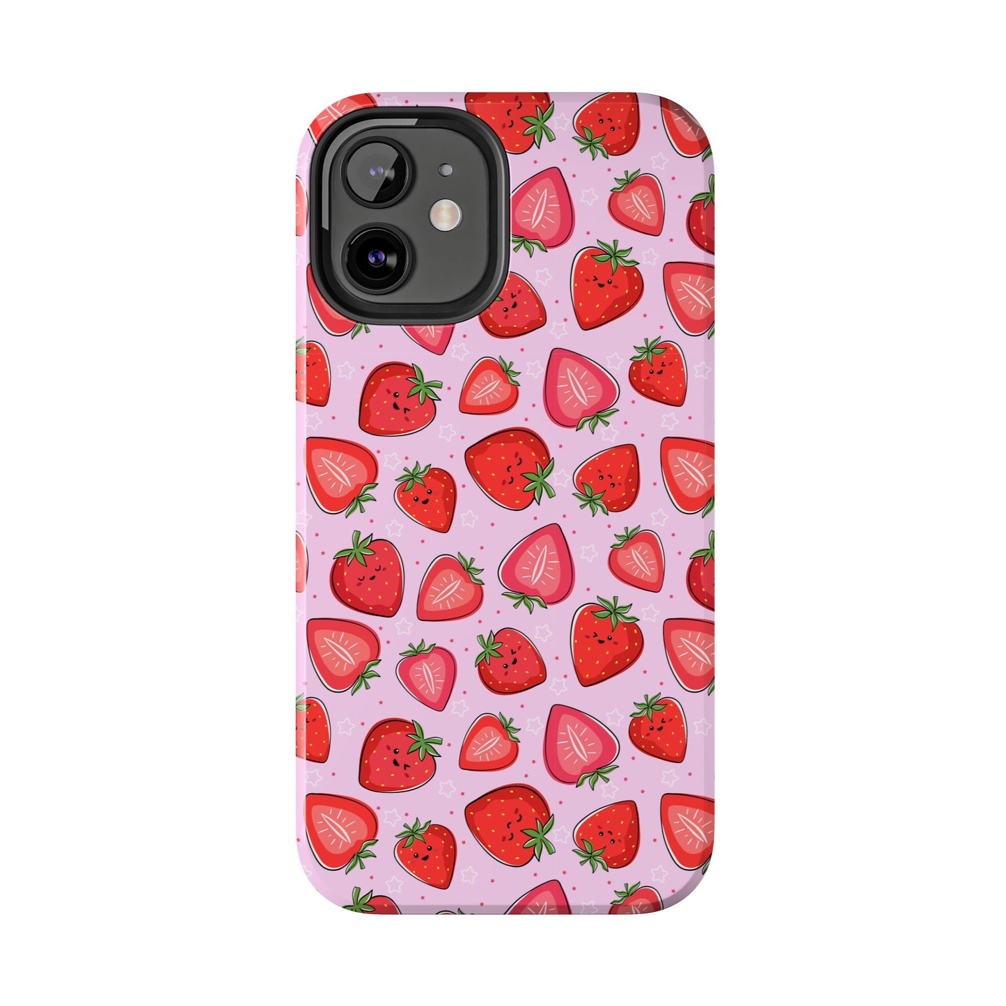 Kawaii Strawberry Cartoon Pattern Pink Aesthetic Tough Phone Case | Food