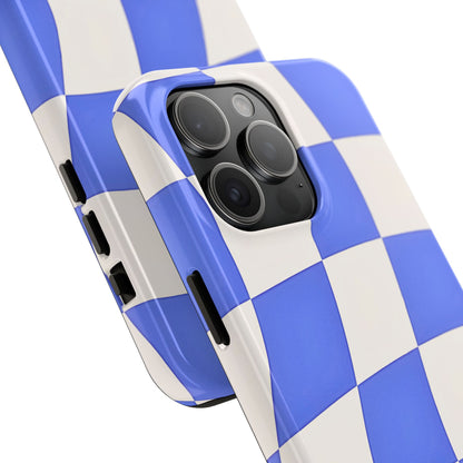 Funda resistente para teléfono con estampado ondulado de cuadros azules | Estética