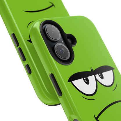 Grumpy Mood Face Green Background Funny Expression Tough Phone Case | Funny