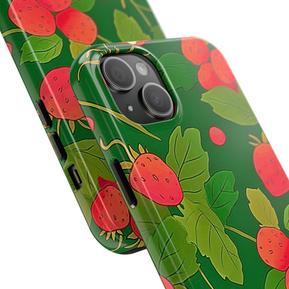 Dark Strawberry Pattern Preppy Tough Phone Case | Aesthetic