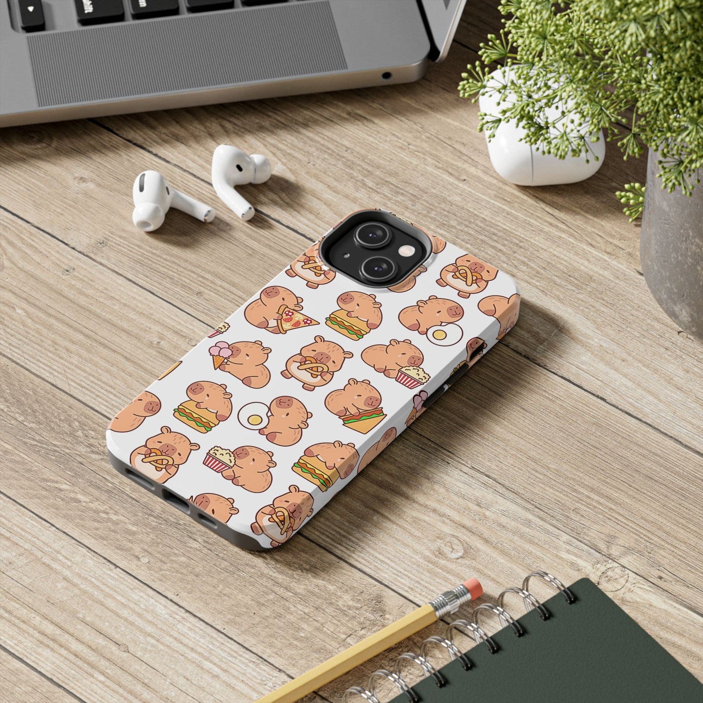 Cute Capybara Eating Pizza Ice Cream & Snacks Cartoon Food Tough Phone Case | Animals