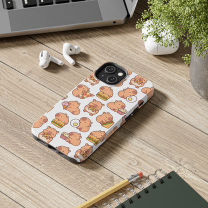 Cute Capybara Eating Pizza Ice Cream & Snacks Cartoon Food Tough Phone Case | Animals
