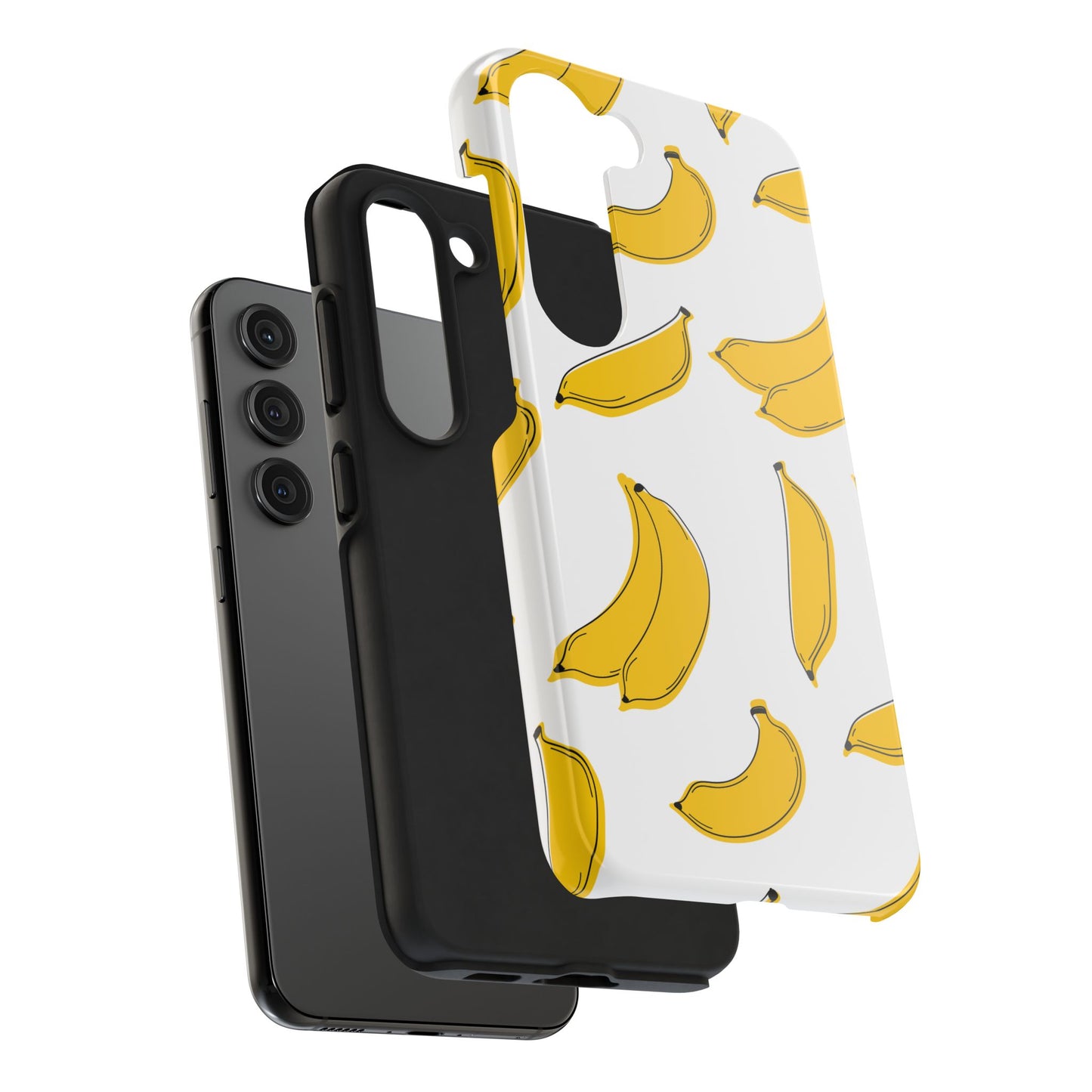 Bold Yellow Banana Pattern Minimal Line Art Tough Phone Case | Food