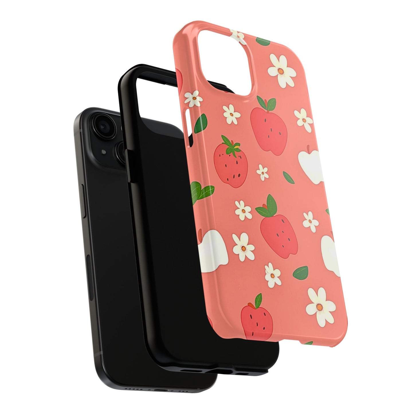 Strawberry Apple Flower Pattern Pink Tough Phone Case | Aesthetic