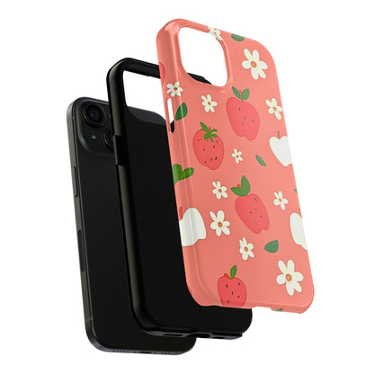 Strawberry Apple Flower Pattern Pink Tough Phone Case | Aesthetic