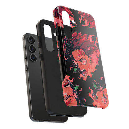 Tanjiro Kamado Flamed Style Black Tough Phone Case | Anime - Demon Slayer