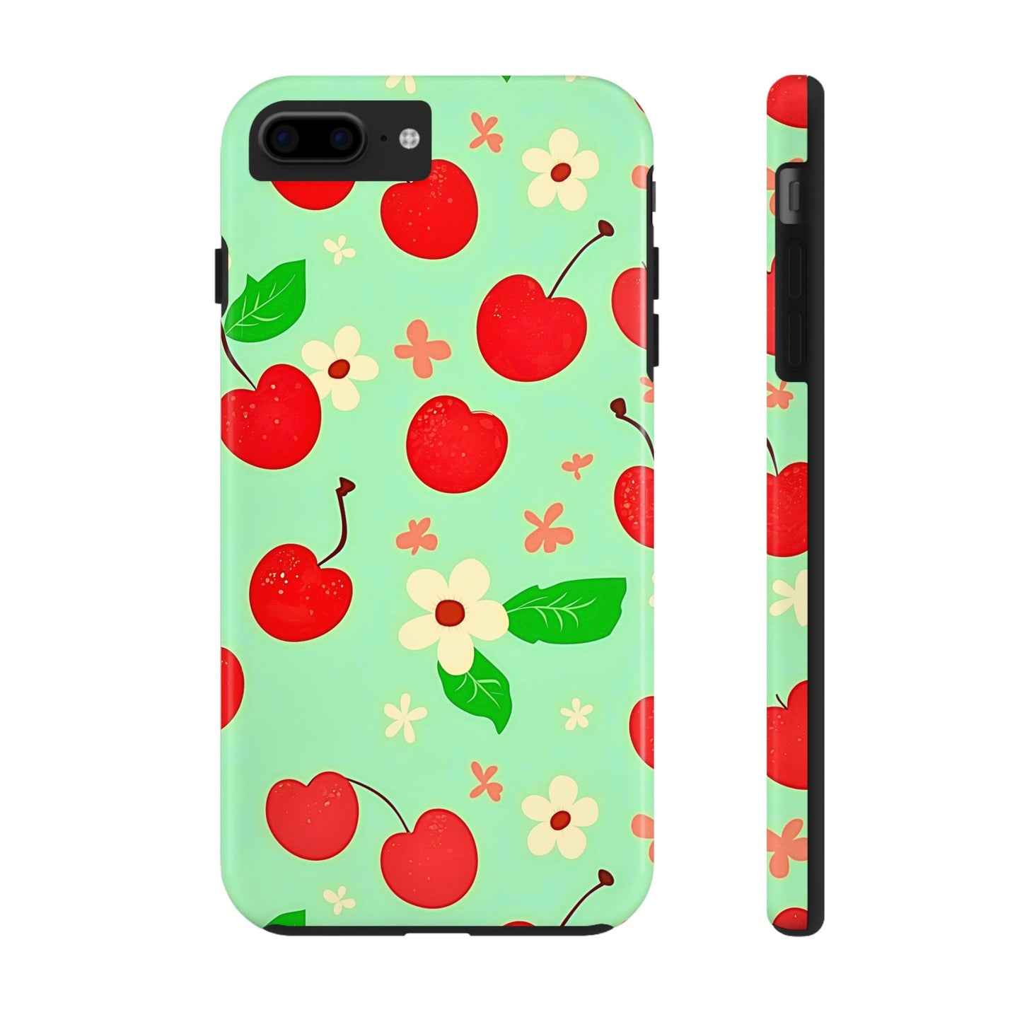 Cute Cherry Flower Pattern Mint Tough Phone Case | Aesthetic