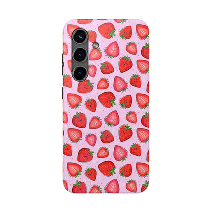 Kawaii Strawberry Cartoon Pattern Pink Aesthetic Tough Phone Case | Food