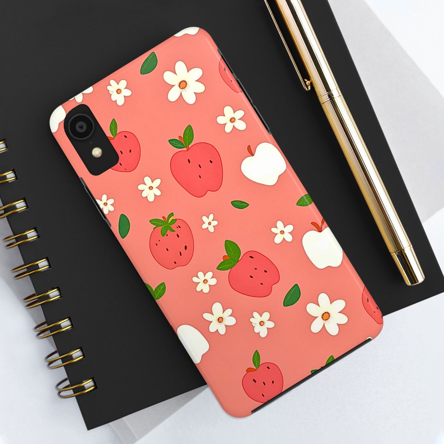 Strawberry Apple Flower Pattern Pink Tough Phone Case | Aesthetic
