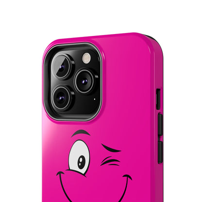 Winking Face Pink Background Cheeky Cartoon Style Tough Phone Case | Funny