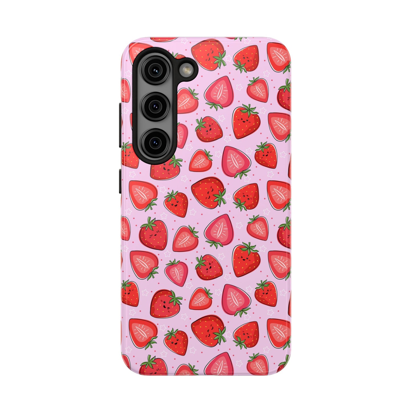Kawaii Strawberry Cartoon Pattern Pink Aesthetic Tough Phone Case | Food