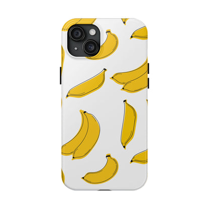 Bold Yellow Banana Pattern Minimal Line Art Tough Phone Case | Food