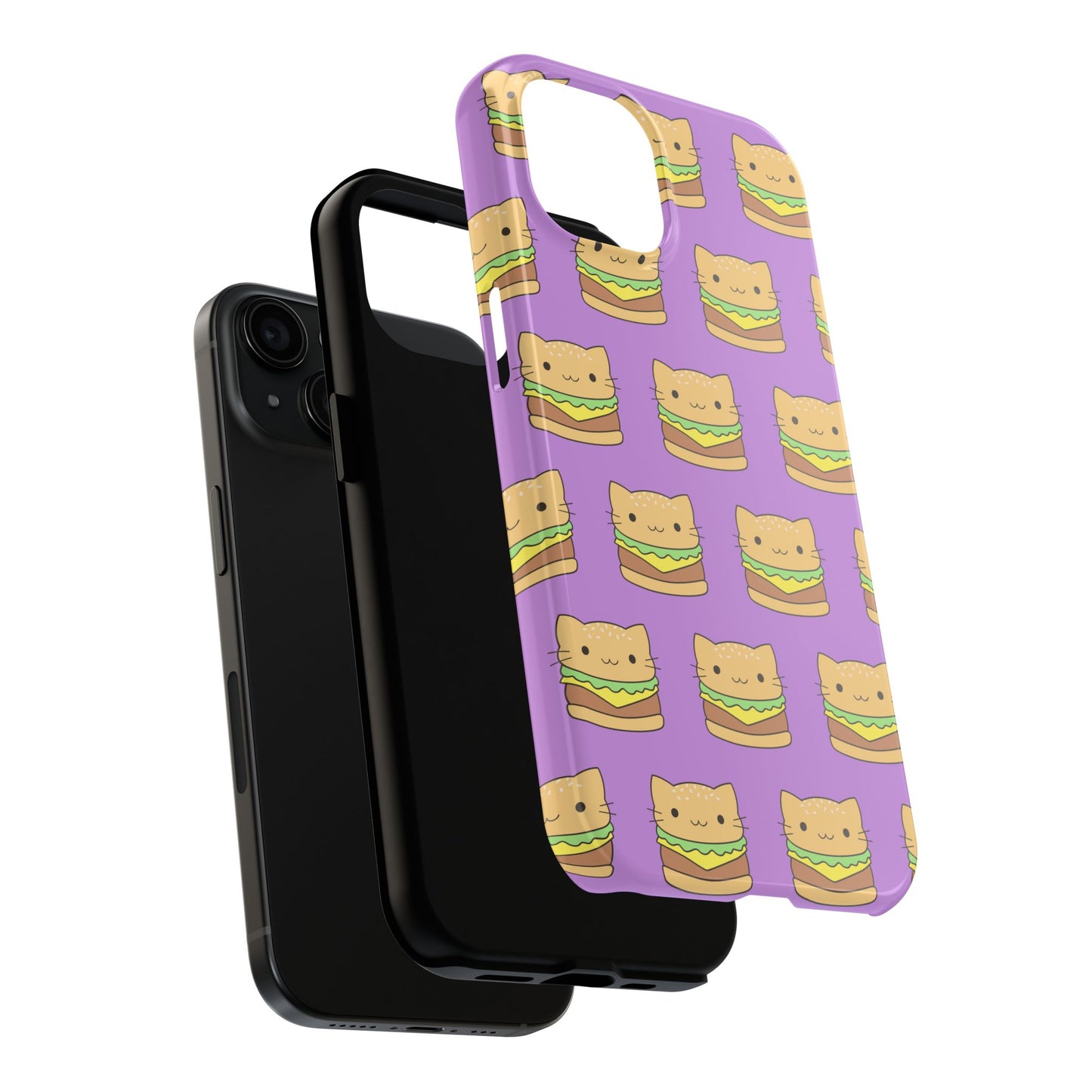 Kawaii Cat Burger Pattern Purple Background Cute Tough Phone Case | Food