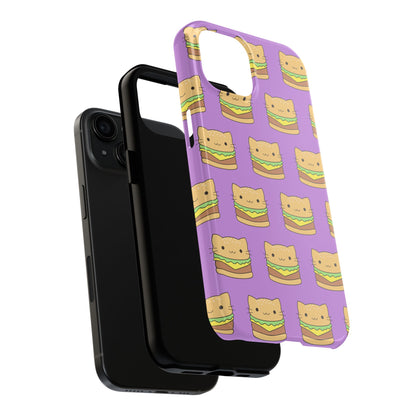 Kawaii Cat Burger Pattern Purple Background Cute Tough Phone Case | Food