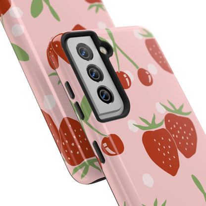 Cute Pink and Red Cherry and Strawberry Tough Phone Case | Food