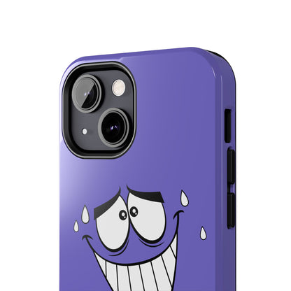 Awkward Nervous Cartoon Face Purple Background Tough Phone Case | Funny
