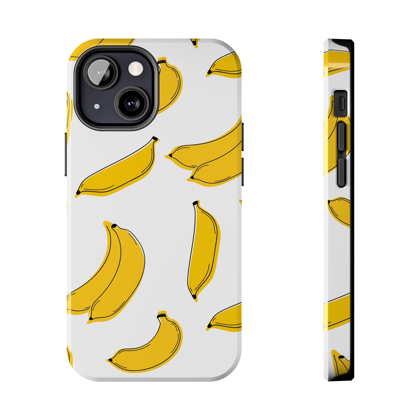Bold Yellow Banana Pattern Minimal Line Art Tough Phone Case | Food