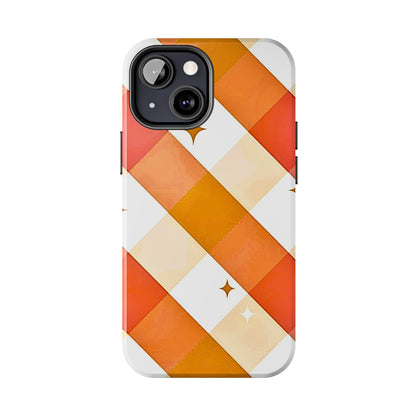 Pastel Orange & Pink Checkered Stars Tough Phone Case | Aesthetic