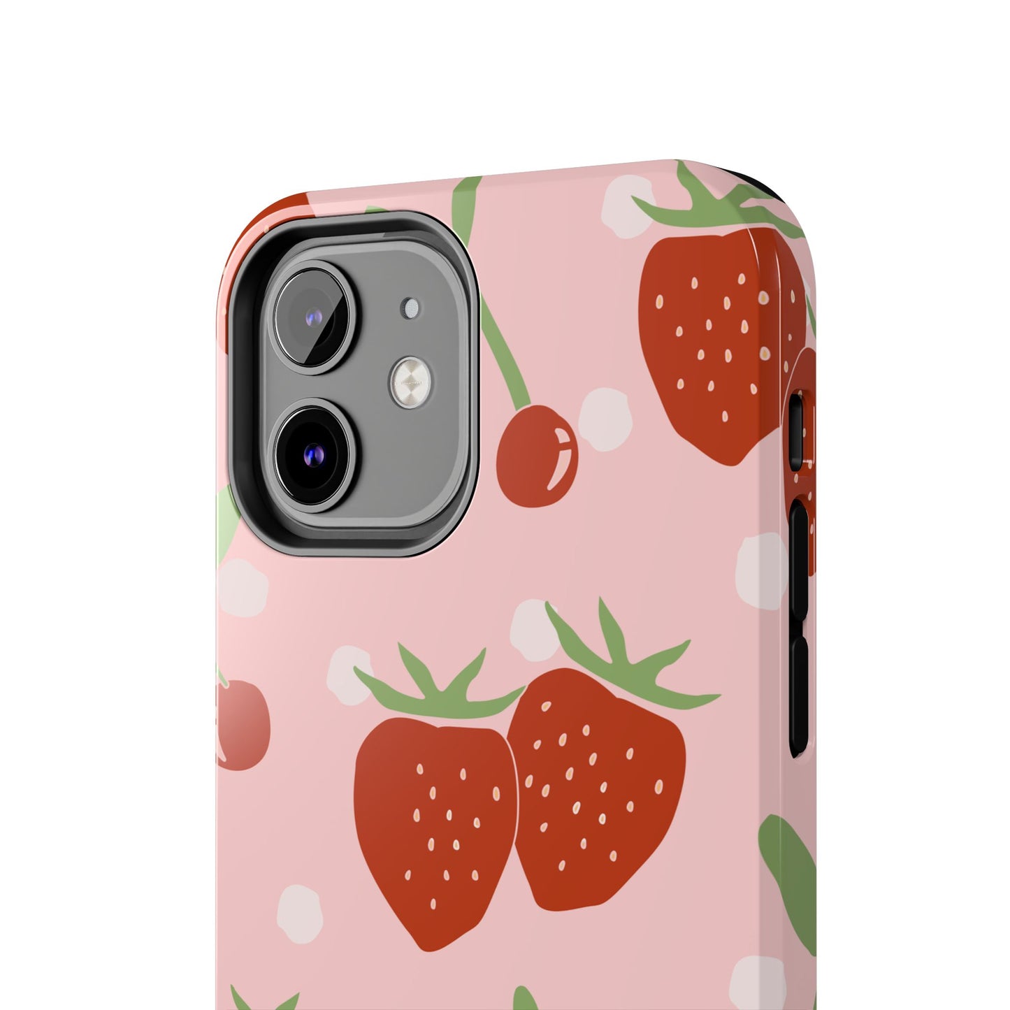 Cute Pink and Red Cherry and Strawberry Tough Phone Case | Food