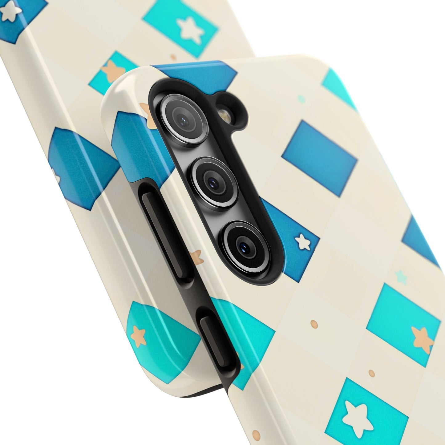 Modern Preppy Checkered Teal Stars Tough Phone Case | Aesthetic
