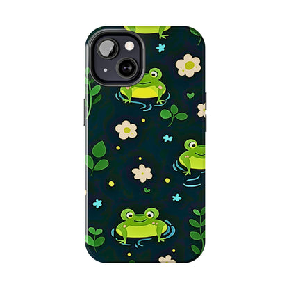 Kawaii Froggy Pattern Black Tough Phone Case | Animals